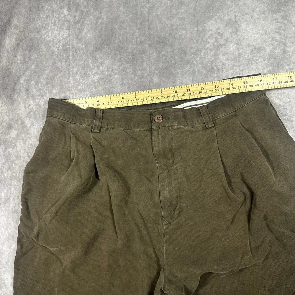 Tommy Bahama Mens 36 100% Silk Pleated Relaxed Trousers Olive Brown Casual Pants